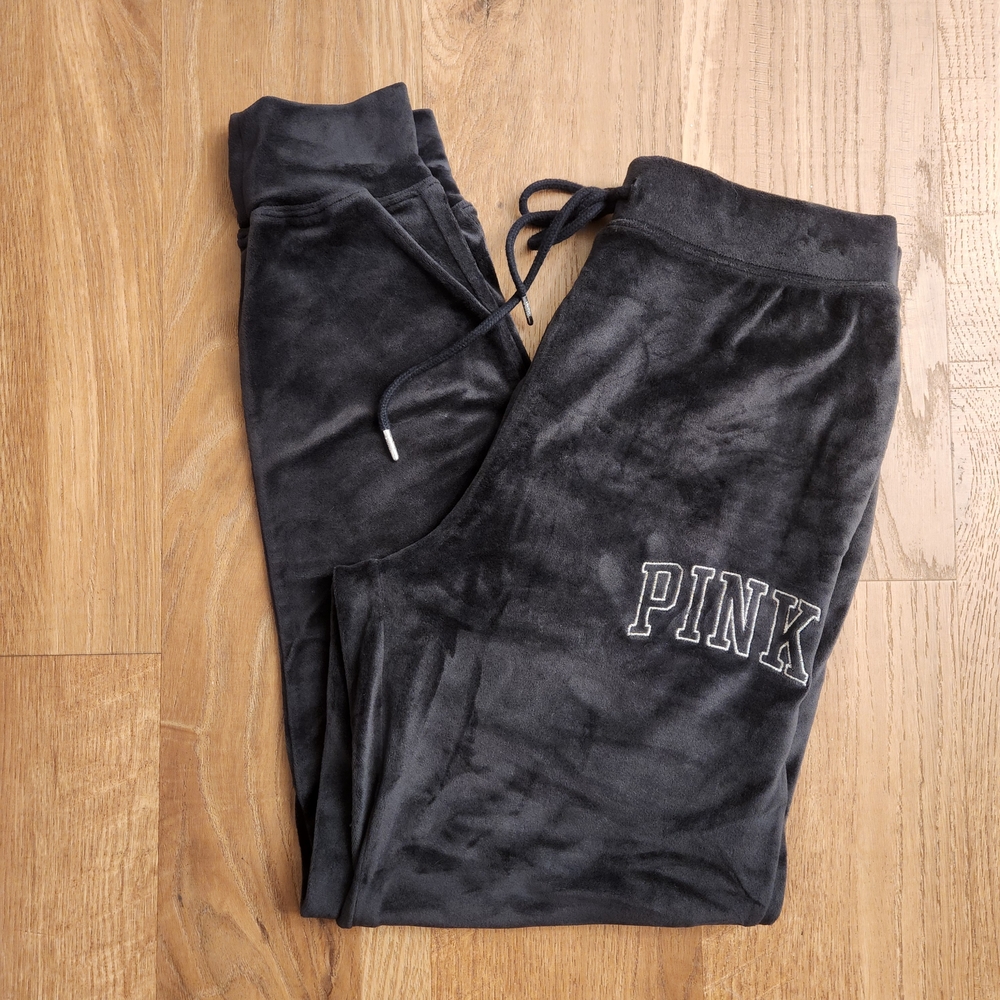 PINK Victoria's Secret Black Velour Pants